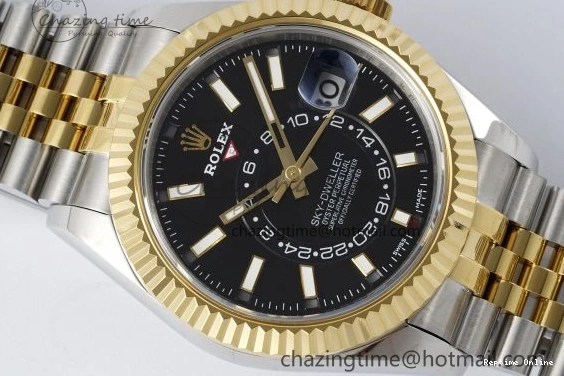 0502 Skydweller SS YG Noob Best Edition Black Dial on SS YG Jubilee Bracelet A23J Efficient 2122